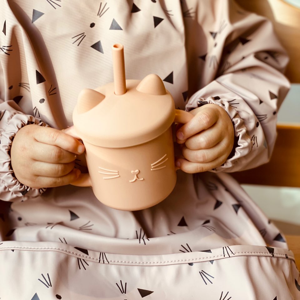 Silicone Kitty Sippy Cup with Straw (Marble)