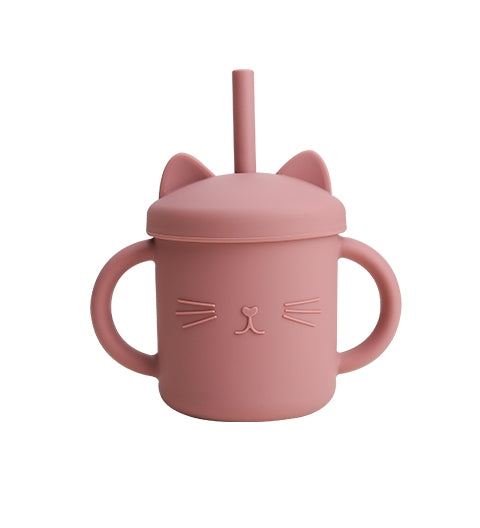 ⭐New⭐ Silicone Kitty Sippy Cup with Straw (Dusty Rose)