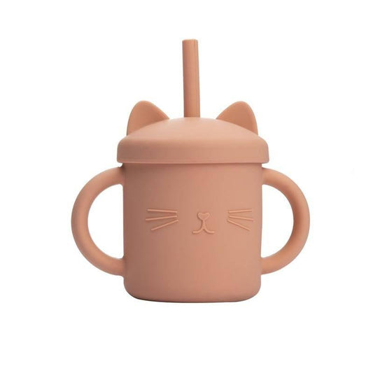 ⭐New⭐ Silicone Kitty Sippy Cup with Straw (Khaki)