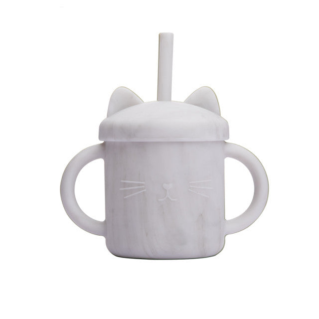 Silicone Kitty Sippy Cup with Straw (Marble)