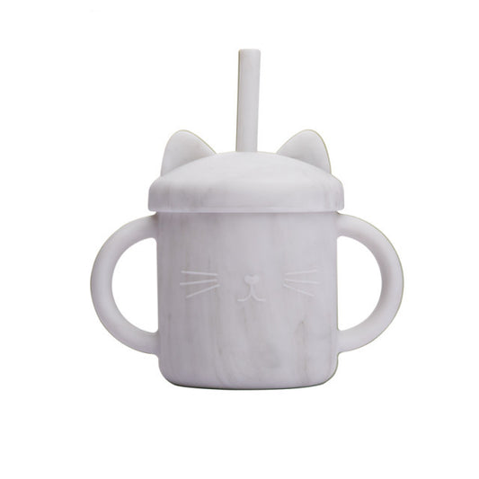 Silicone Kitty Sippy Cup with Straw (Marble)