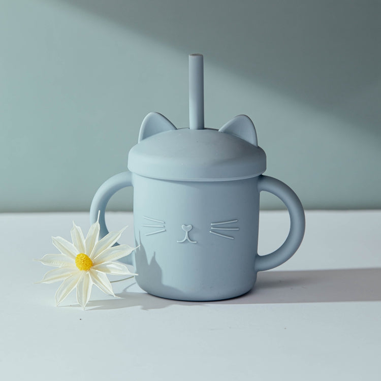 Silicone Kitty Sippy Cup with Straw (Marble)